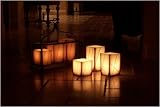 41JuEUhdexL. SL160  Square Wax Luminaries, Flickering Flameless Candles, Oriental Line Design. Set of 3 candles.