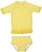RuffleButts® Little Girls Yellow Polka Dot Ruffled Rash Guard Bikini