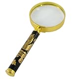 uxcell　拡大鏡　マグニファイアー　メタル製ハンドル　グラス　ブラック　ゴールドトーン 3X