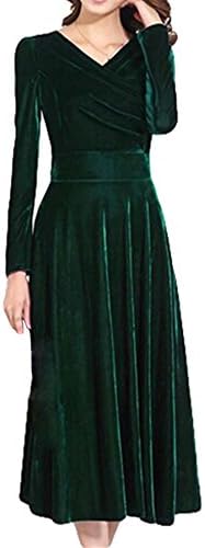 LIMATRY Women's Fashion Noble Gold Velvet Long-Sleeved Dress