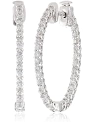 14kt White Gold Diamond Inside and Outside Lucida Set Oval Hoops, 1.1 Cttw (H-I Color, SI2-I1 Clarity)