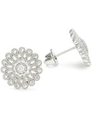 CZ by Kenneth Jay Lane "Vintage Cubic Zirconia" Rhodium-Plated Edwardian Flower Stud Earrings