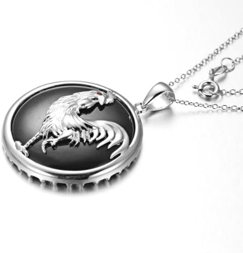 38.22ctw Black Jade and Garnet Chinese Zodiac Rooster Sterling Silver Pendant Necklace 18"