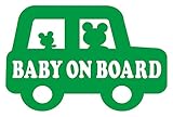 Sticker Shop Haru BABY ON BOARD ステッカー くまの親子 グリーン 15cm