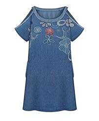 Floral Print Cotton/Denim/Spandex Off the Shoulder  Dress