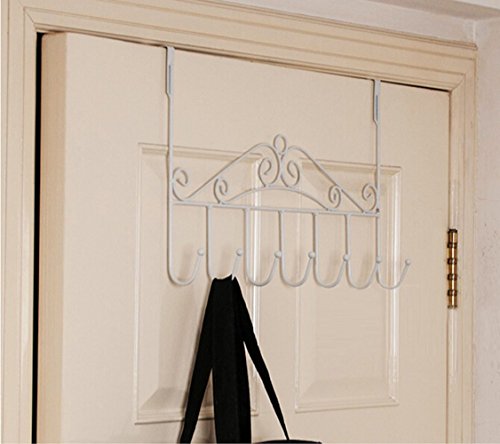 Marrywindix 7 Hook Metal Over the Door Rack Hanger for Hanging Clothes , Coat , Hat, Belt (7 Hooks White)