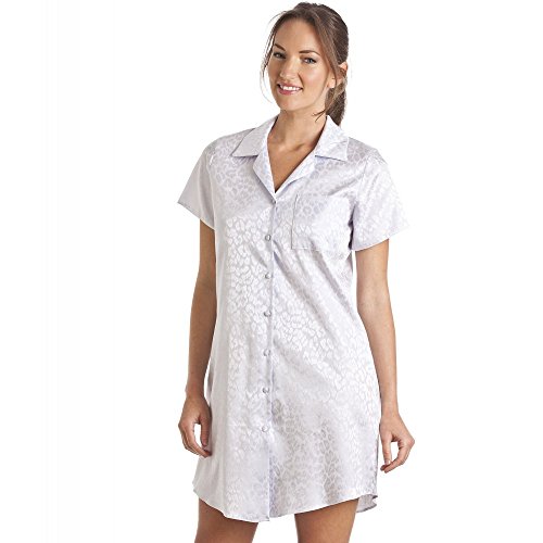 Camille Luxurious Knee Length Silver Print Satin Nightshirt