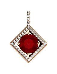 14K Rose Gold 8.00mm Round Cut Chatham Created Ruby and Diamond Pendant