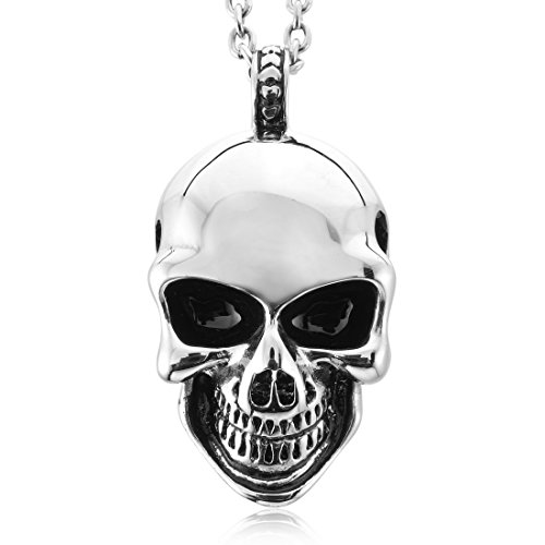 Men's Stainless Steel Pendant Necklace Silver Skull Gothic Polished -with 23 inch Chain