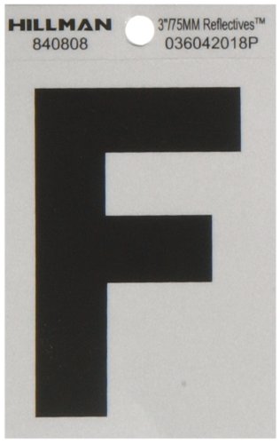 The Hillman Group 840808 3-Inch Letter F Reflective Square-Cut Mylar, Black on Silver