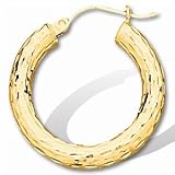 14K Yellow Gold Diamond Cut Hoop Earring - 41.25 mm