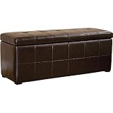 Wholesale Interiors Eva Tufted Leather Storage Ottoman Bench in Dark Brown