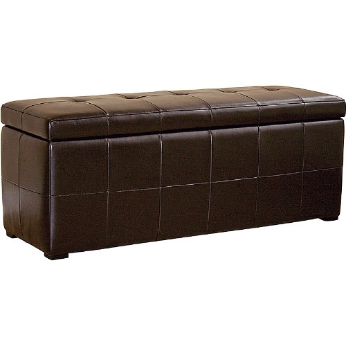 Wholesale Interiors Eva Tufted Leather Storage Ottoman Bench in Dark Brown