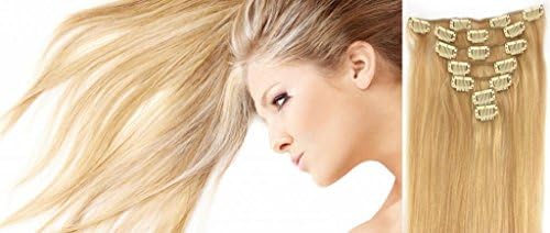 Fashion Hairstyle Clip in Remy Human Hair for Beauty Women's Accessories in 48cm 75 Gram - Honey Blonde & Platnum Blonde #27/613