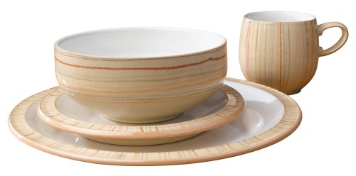 Denby Caramel Stripes 16 Piece Boxed Tableware Dining Set
