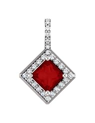 Platinum 5.00x5.00mm Princess Cut Chatham Created Ruby and Diamond Pendant
