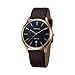 Tophill Sf210 Men's Slim Classic Quartz Watch Brown Leather Black Dial Rose Gold Case