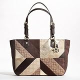 Authentic Coach Patchwork Chevron Signature/Leather Gallery Tote Bag 17614 Multi
