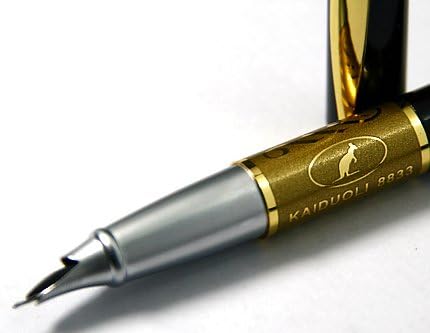 Stylus Black Fountain Pen Golden Carved Ring with Push in Style Ink Converter
