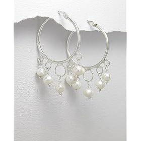 Sterling Silver Freshwater Pearl Hoop Earrings - Gems Couture