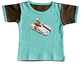 Pixel Organics 100% Certified Organic Cotton Crew Tee Shirt and Yoga Pant Box Set in Sky and Bark with Toy Car Graphic, 0-3 Months