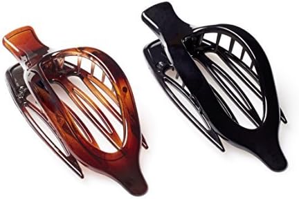 French Collection Set of 2 Side-Slide 'Infinity' Hair Claw Clips in Black & Tortoise Shell by French Collection