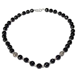 Silver Necklace Black Onyx Gemstone Jewelry 20 inches (gnklc314)