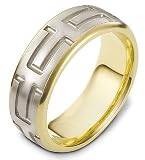 14 Karat Two-Tone Gold 8mm Multi Texture Wedding Band Ring