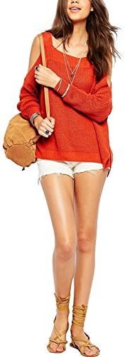 Southstore Women's Off the Shoulder Strappy Pullover Loose Knitted Sweaters (Red)