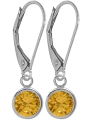 Girls 14K White Gold 0.80 Carat 6mm Genuine November Citrine Circle Leverback Gem Earrings