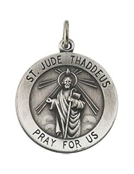 CleverEve Designer Series Sterling 22.00mm Silver Saint Jude Thaddeus Medal Necklace w/ 24" Chain