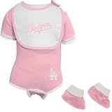 Majestic L.A. Dodgers Infant Pink-White 3-Piece Creeper Set