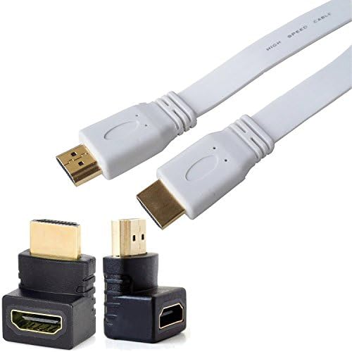CooPro 15ft Ultra High Speed Flat HDMI Cable Male to Male, Support Ethernet Audio Return In Wall Installation for HD TV, DVD, Xbox 360, PS3, +90 &amp; 270 Degree Right Angle HDMI Connector Adapters -White
