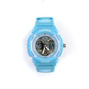 PASNEW ANA-DIGI Waterproof-30M Shock-Proof Anti-Magnetic EL-Backlit Multi-Function Children Girl Sport Watch #048G (Light blue)
