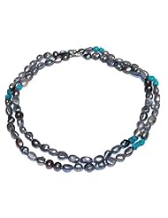 Black 7-8mm Black Baroque Pearl&turquoise Necklace 36 Inches