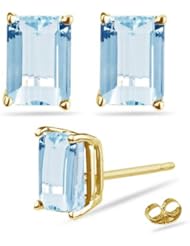 2.80 Cts of 8x6 mm AA Emerald-Cut Aquamarine Stud Earrings in 14K Yellow Gold