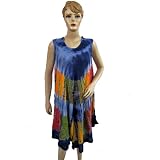 Boho Coverup Dress for Womens Blue Tie Dye Printed with Embroidered Top 42"