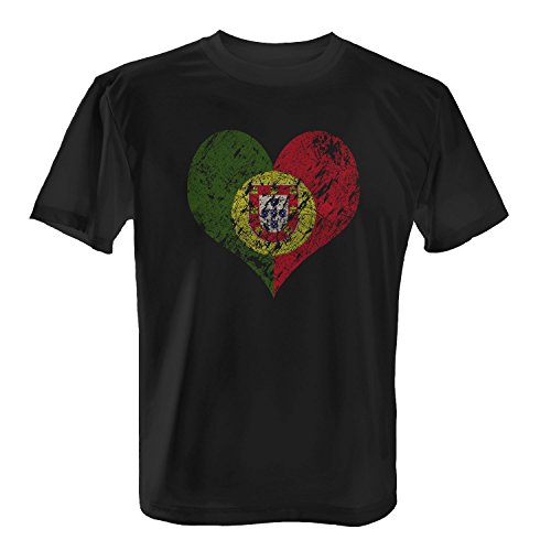 EM 2016 I Love Portugal – Herren T-Shirt von Fashionalarm | Shirt für Fußball Fans | Print im Vintage Destroyed Used Look | Europameisterschaft Europameister Trikot Herz, Farbe:schwarz;Größe:XL