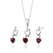 Sterling Silver Rhodium Finish 2.00 carats total weight Heart Shape Garnet Pendant Earrings and 18 inch Necklace Set