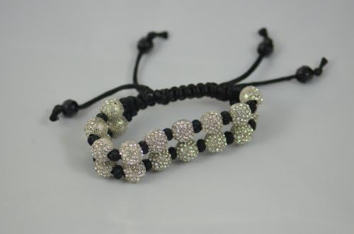 Two 2 Lines Crystal Balls Beads Disco Hip Hop Style Bracelet Adjustable Shamballa-18balls-white