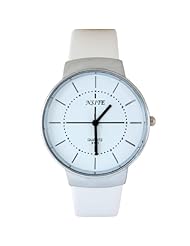 HACBIWA Unisex Mens Womens White Leatheroid Band Business Casual Wrist Watch