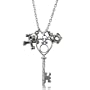 Silver Toned Skull Key Crown Cross Charms Necklace