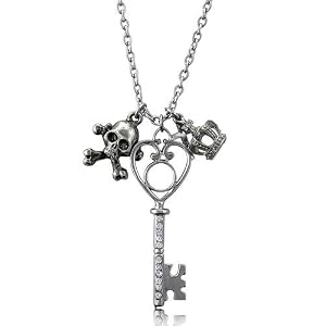 Buy Silver Toned Skull Key Crown Cross Charms Necklace - Ideal Gift For Mother Day, Anniversary,... by 0