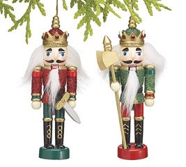 King Nutcrackers Christmas Ornaments Set of 2 with Glitter & Sequins Red & Green- Holiday Decor King Nutcrackers Christmas Ornaments Set of 2 with Glitter & Sequins Red & Green- Holiday Decor