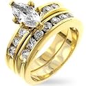 Isady - Leonelle - Bague femme - Duo solitaire + alliance - Plaqu&eacute; Or jaune 585/1000 - Oxyde de zirconium