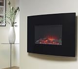 Large 2kW Black Curved Glass Screen Wall Mounted Fireplace