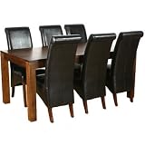 MANGO DAKOTA CUBE DINING TABLE 180CM WITH 6 LEATHER CHAIRS SET SOLID HARDWOOD BEAUTIFULLY CRAFTED