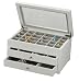 White Earring Jewelry Box with Glass Storage Top & Drawers.