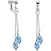 Handcrafted Brilliant Blue Droplet Chain Clip Earrings Created with Swarovski Crystals
