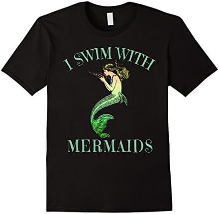 I Swim with Mermaids Fantasy Art Tee by Scarebaby - Male Large - Black